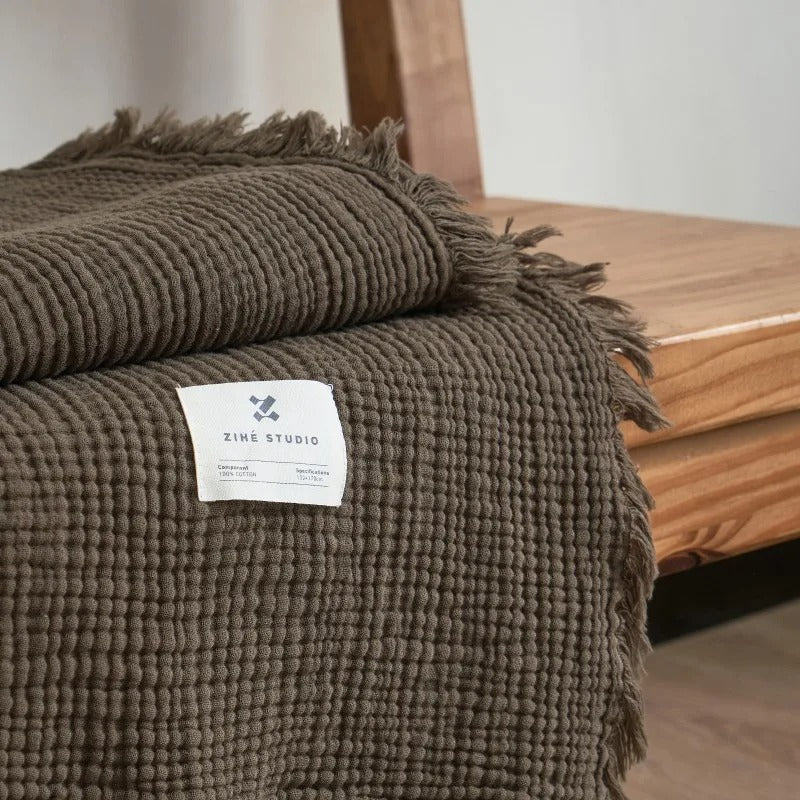 Norvo | Allison Frynse Bomullspledd 100% Vevd Kasteteppede