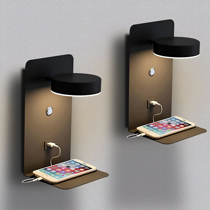 Norvo | ChargeBright Luxe LED Vegglampe med USB-ladeport - Moderne svart-hvitt design