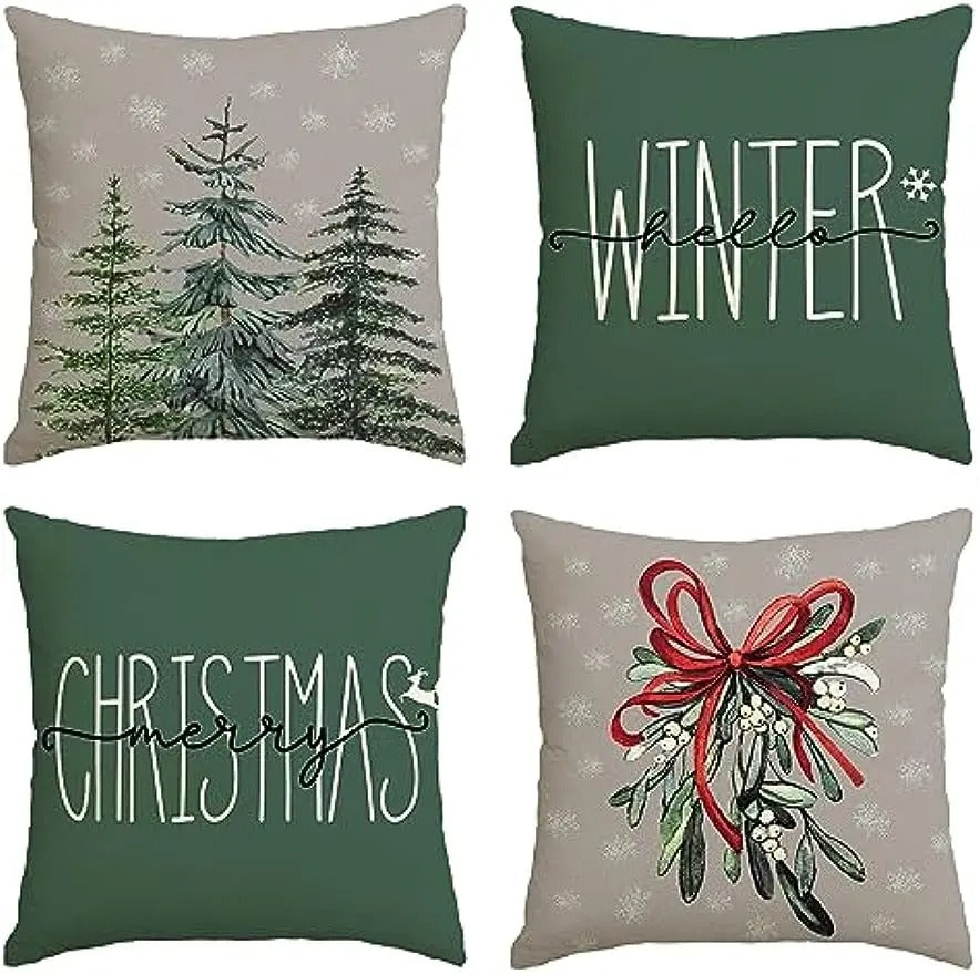 Norvo | MerryCushion – Grønn putetrekk med festlig juleskrift 45x45 cm