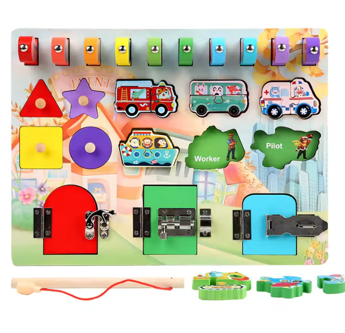 Norvo | Montessori Busy Board Puzzle – Tidlig Utdanning Nøkkel Lås Lås Opp Leketøy for Gutter og Jenter