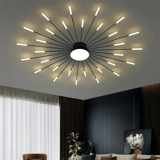 Norvo | Moderne Industriell Taklampe Sputnik Fyrverkeri | Svart & Gull Finish. LED Belysning for Stue. Spisestue & Soveromsdekor