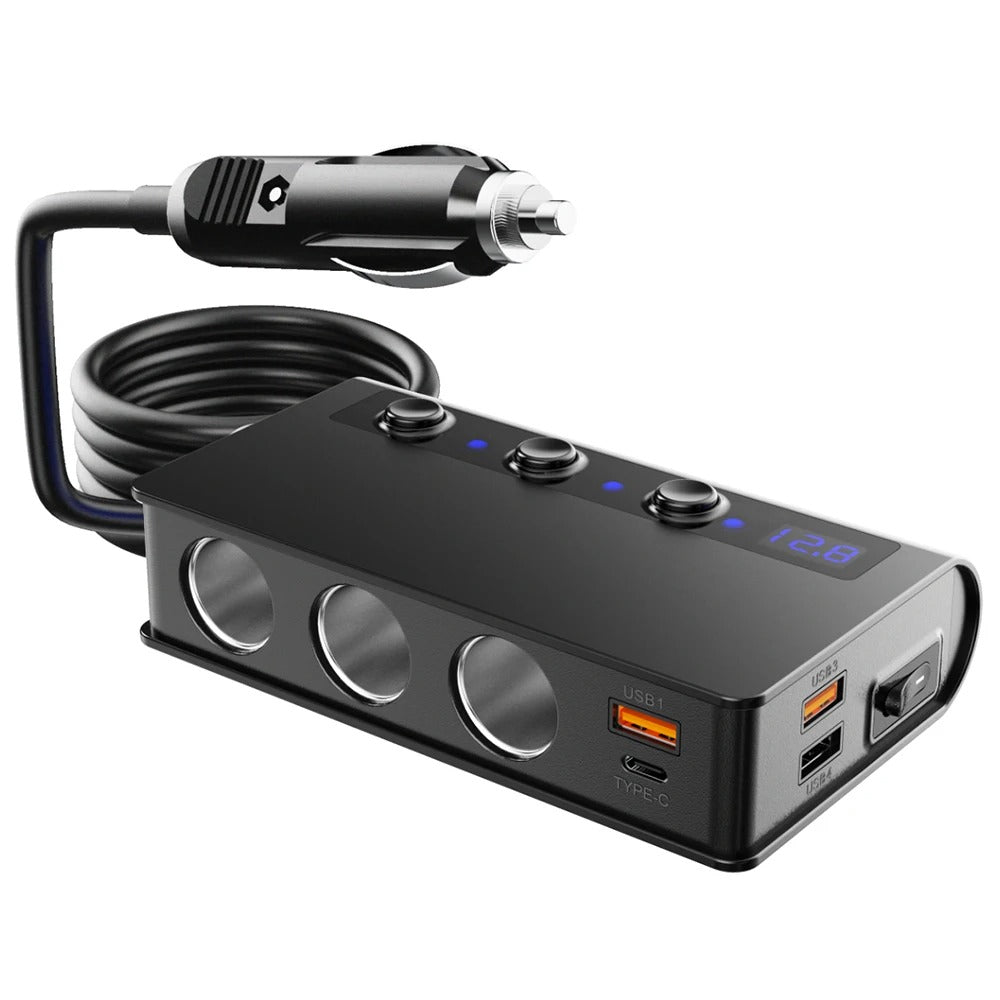 Norvo | 4-Port Bil Hurtigladeradapter - Sigarettenneruttak & USB-porter