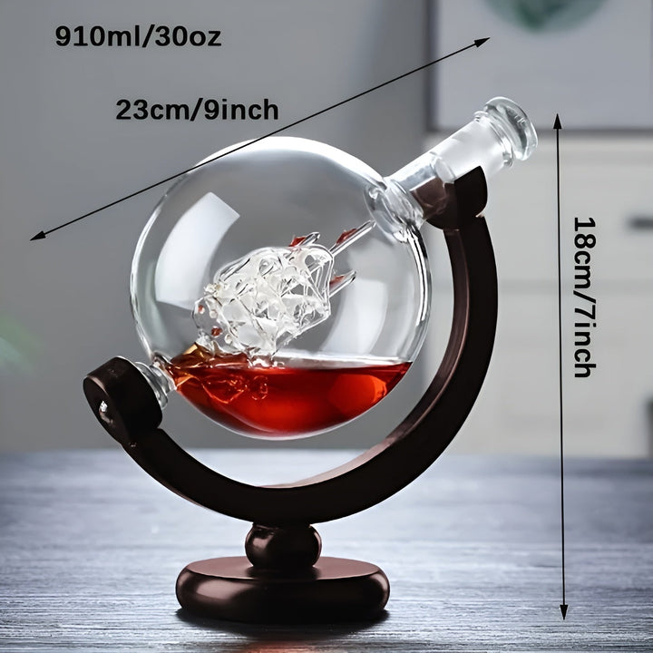 Whisky Karaffel Sett i Globusform – Norvoyfri Karaffel med Tre Stativ | Inkluderer 2 Whisky Glasser | Norvo
