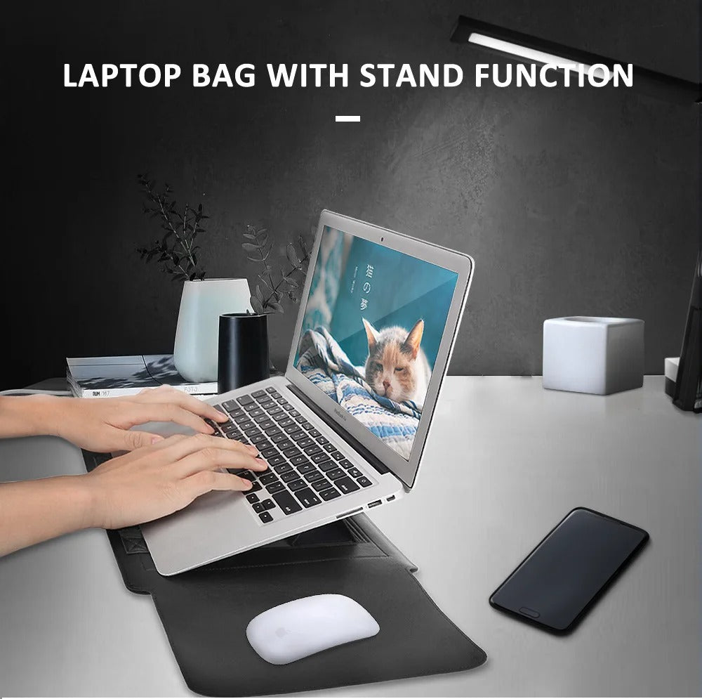 Norvo | 4-i-1 Laptop Sleeve - Slim Beskyttelsesveske med Stativfunksjon