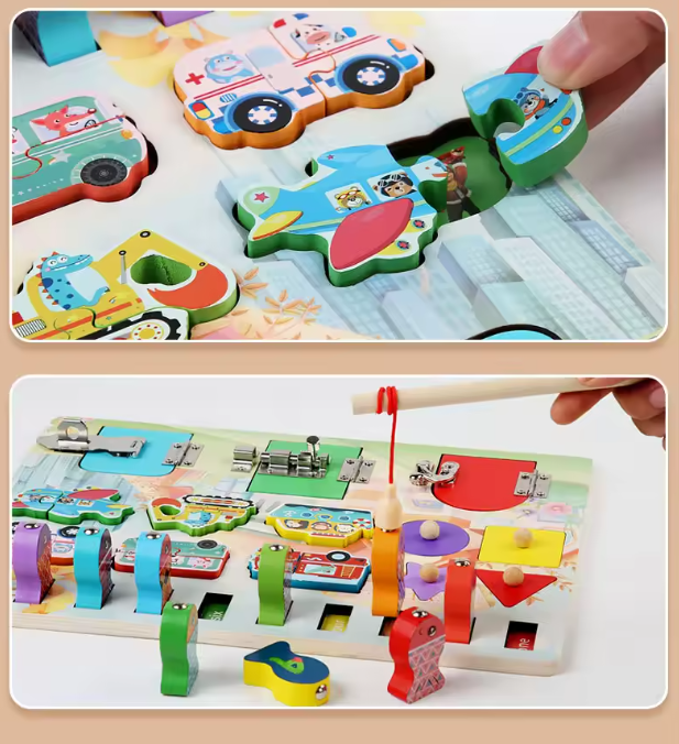 Norvo | Montessori Busy Board Puzzle – Tidlig Utdanning Nøkkel Lås Lås Opp Leketøy for Gutter og Jenter