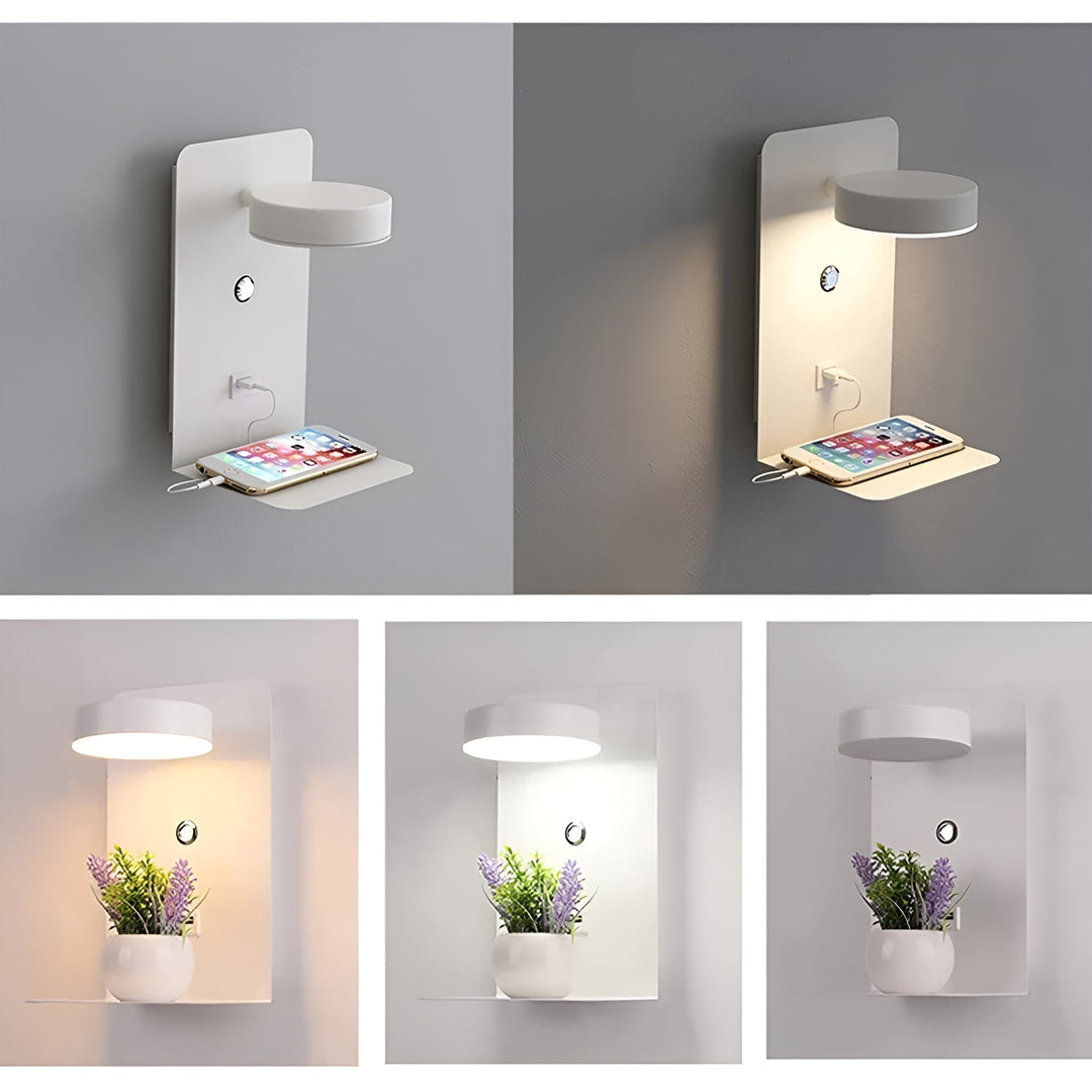 Norvo | ChargeBright Luxe LED Vegglampe med USB-ladeport - Moderne svart-hvitt design