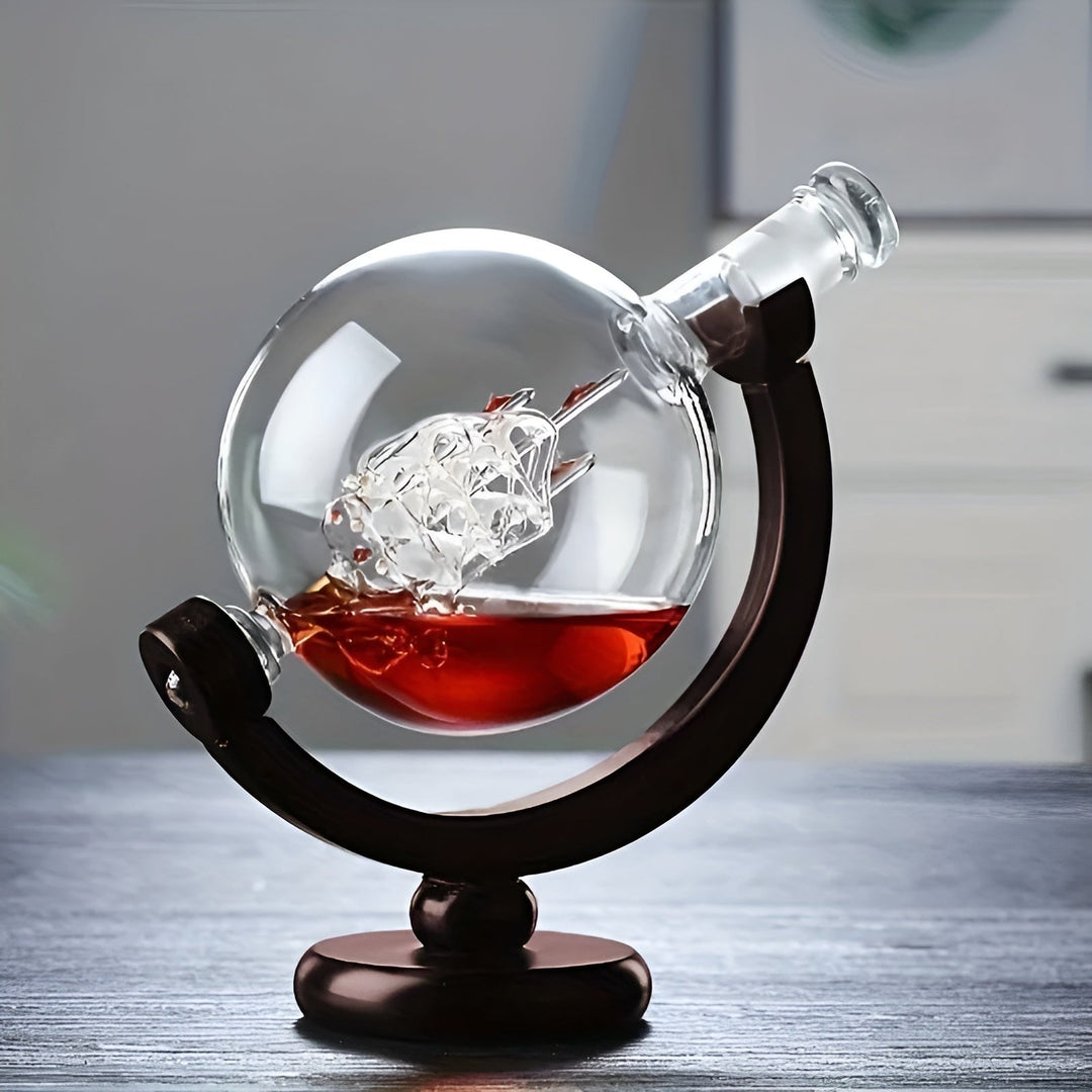 Whisky Karaffel Sett i Globusform – Norvoyfri Karaffel med Tre Stativ | Inkluderer 2 Whisky Glasser | Norvo