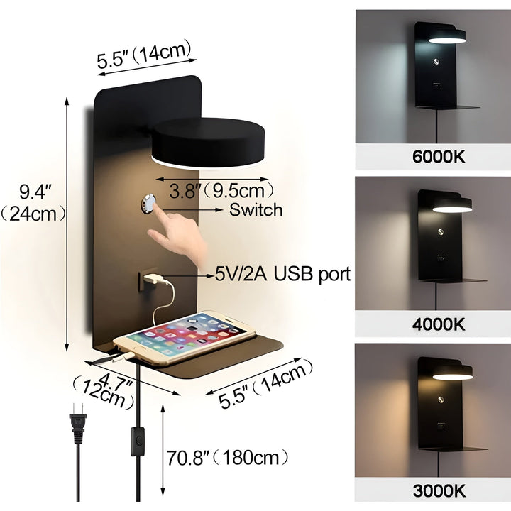 Norvo | ChargeBright Luxe LED Vegglampe med USB-ladeport - Moderne svart-hvitt design