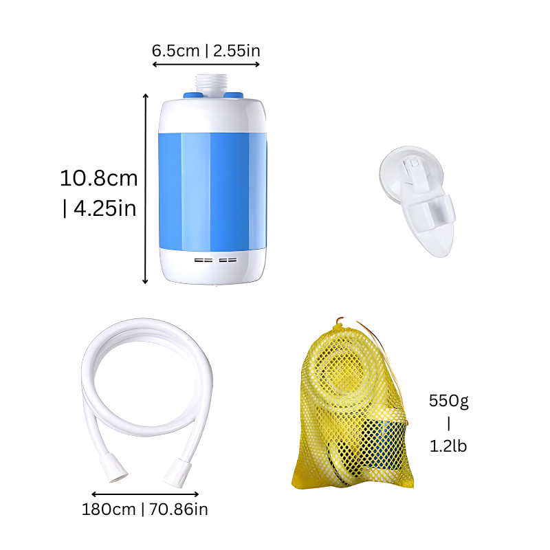 Norvo | AquaJet Bærbar Utendørs Dusj – Oppladbar Reisedusj for Camping med Justerbar Strøm