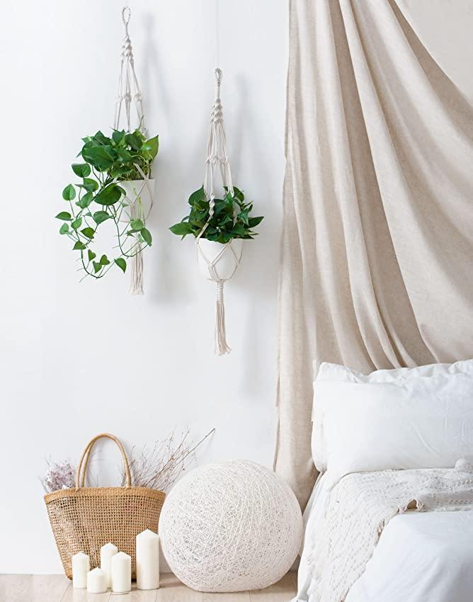 Norvo | 4-delt håndlaget Boho makramee planteholder sett
