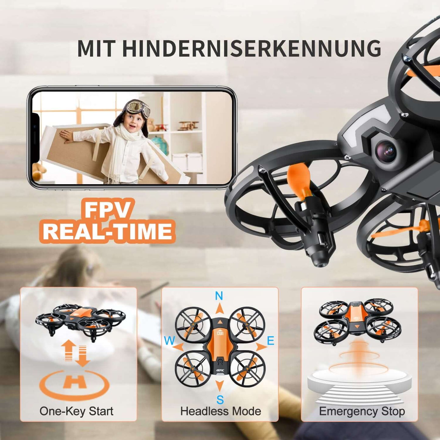 Norvo | Kamera for Nybegynnere | Flygende RC Quadcopter med Bevegelse og Mobilkontroll