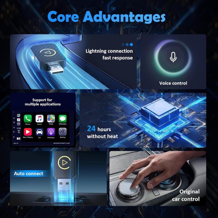 Norvo | Mini trådløs CarPlay-adapter | Rask, stabil strømming for 800+ biler og alle iPhones (iOS 10+)