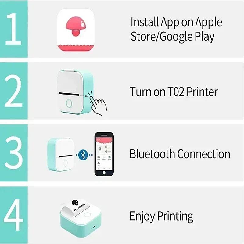 Norvo | Bærbar mini skriver med Bluetooth og blekefri termisk utskrift