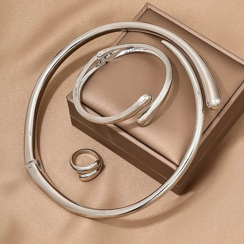 Norvo | Modern Wrap Choker Necklace, Bracelet, Ring Set