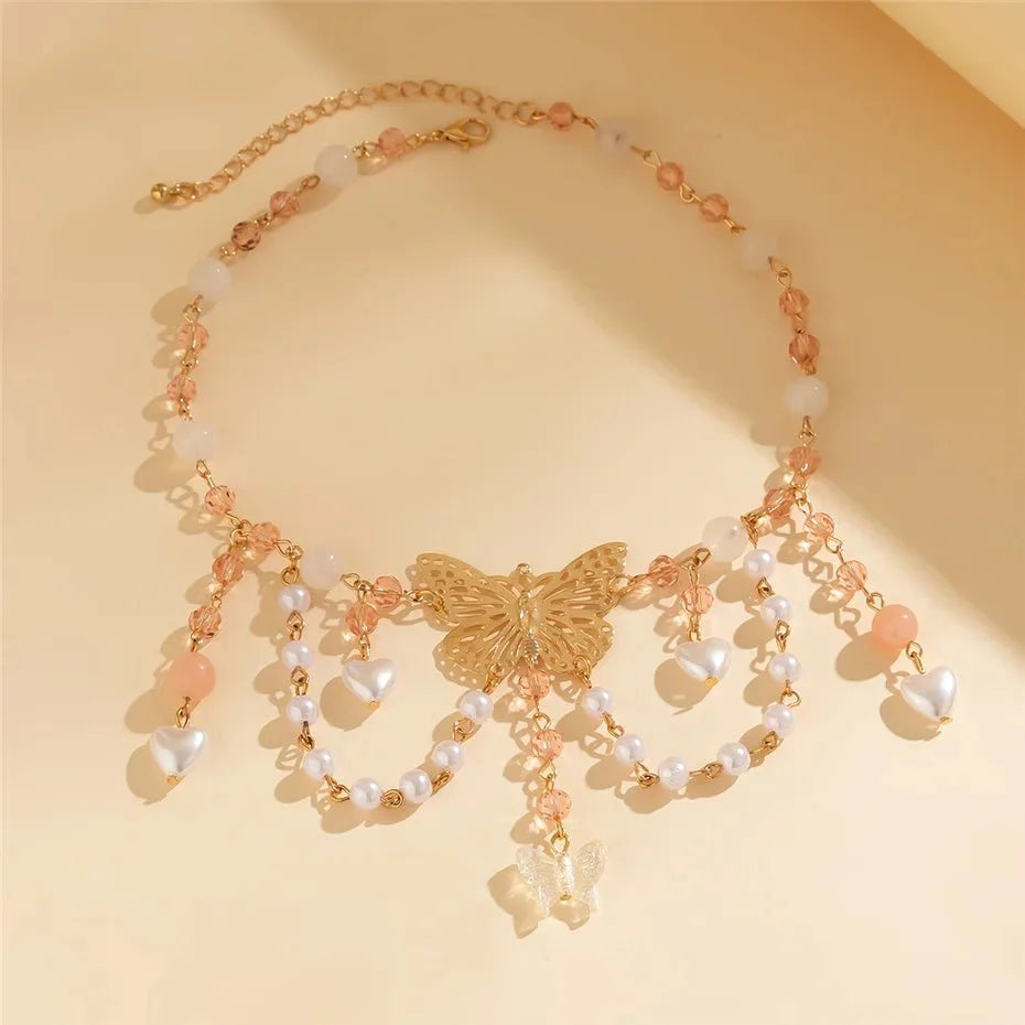 Norvo | Multi Laget Sommerfugl Hjerte Choker Halskjede