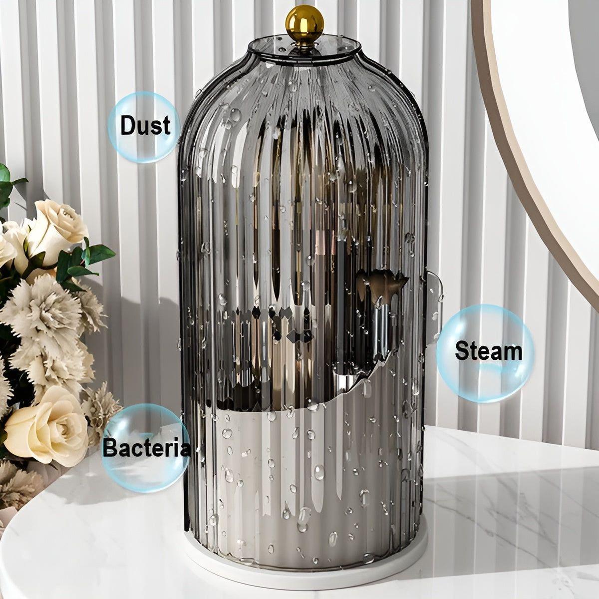 Norvo | Beauty SpinMate – 360° Rotasjon Makeupbørsteholder & Kosmetikkorganisator med Støvbeskyttende Lokket