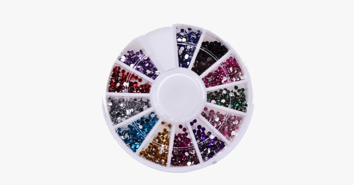 Norvo | 2400 stykker med rhinestones for neglekunst manikyr i 12 fargehjul