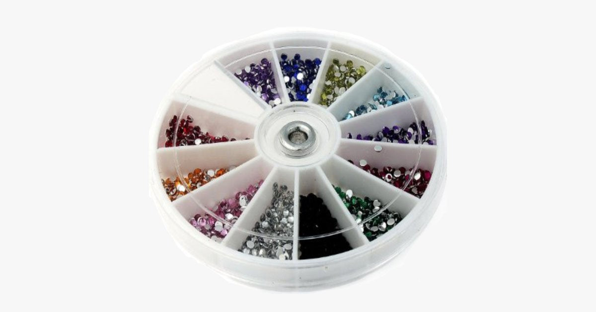 Norvo | 2400 stykker med rhinestones for neglekunst manikyr i 12 fargehjul