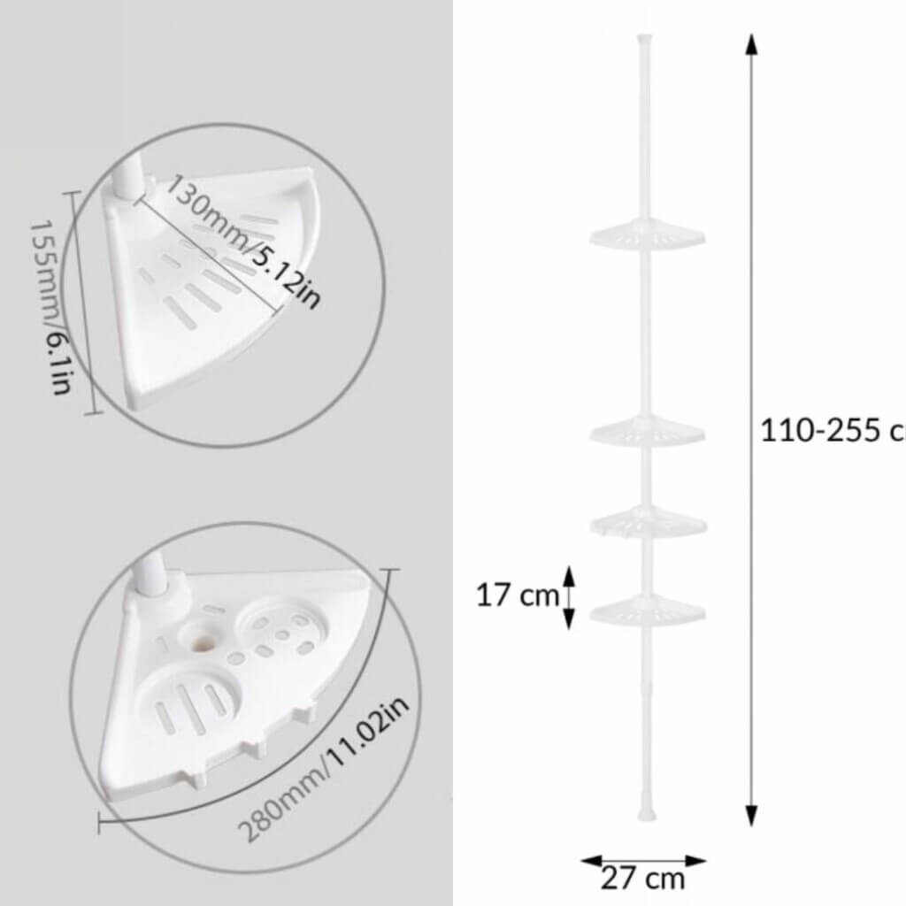 Norvo | Organiva Premium Dusj Oppbevarings Tårn | Utvidbar baderomshylle med vanntett design