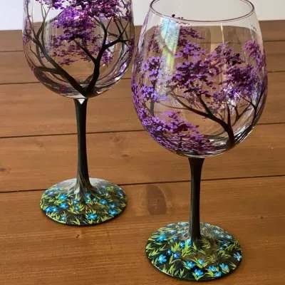 Norvo | Four Seasons Tree Wine Glasses – Håndmalt Kunst