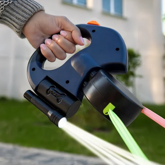 Norvo | Dual Retractable Dog Leash with Flashlight & Waste Bag Holder