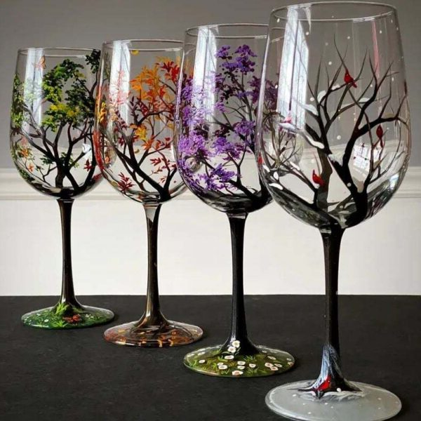 Norvo | Four Seasons Tree Wine Glasses – Håndmalt Kunst