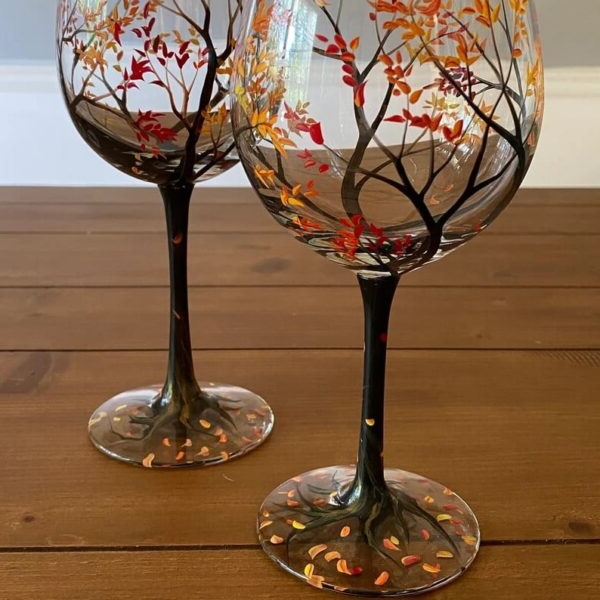 Norvo | Four Seasons Tree Wine Glasses – Håndmalt Kunst