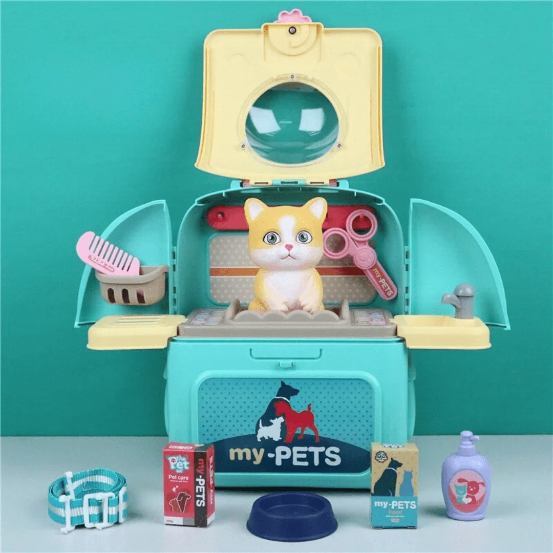 Norvo | Dyrepleie Lekesett – Bærbar Veterinær Rollespill Sett for Barn med Ryggsekk og 16 Tilbehør