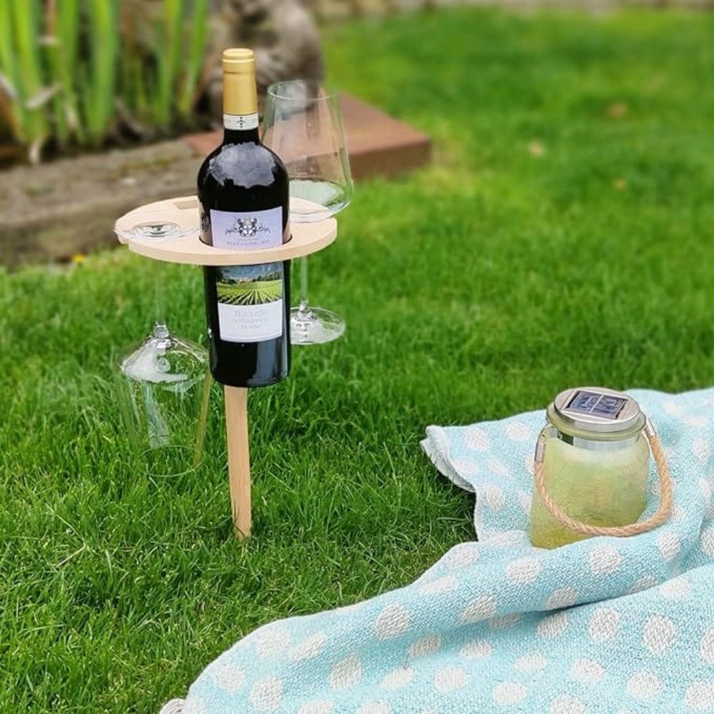 Norvo | Picky Wine Table – Bærbar utetabell med glass- og flaskeholdere – Ideell for pikniker