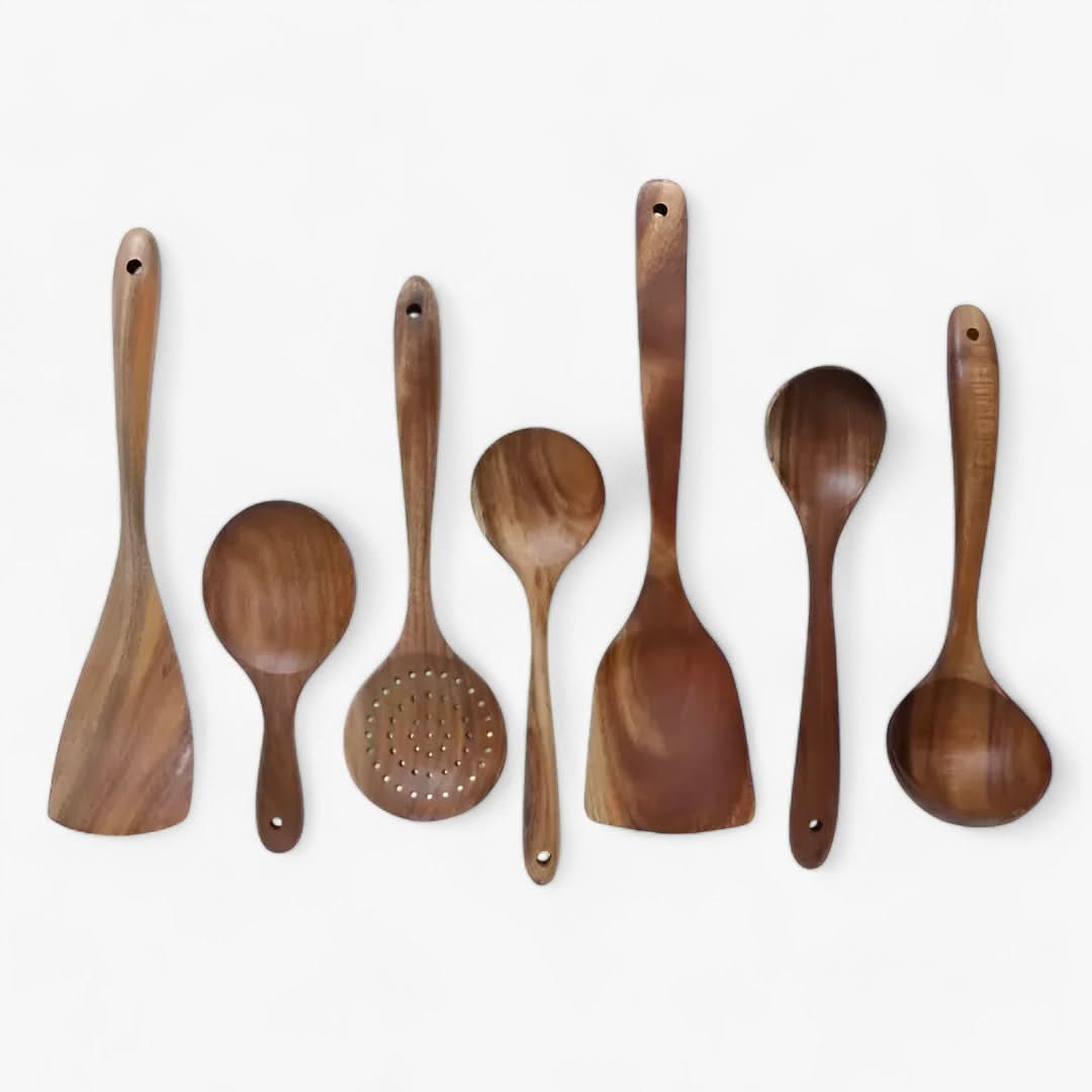 Norvo | Elegant Teak Wood Kitchen Utensil Set – 7-Delt
