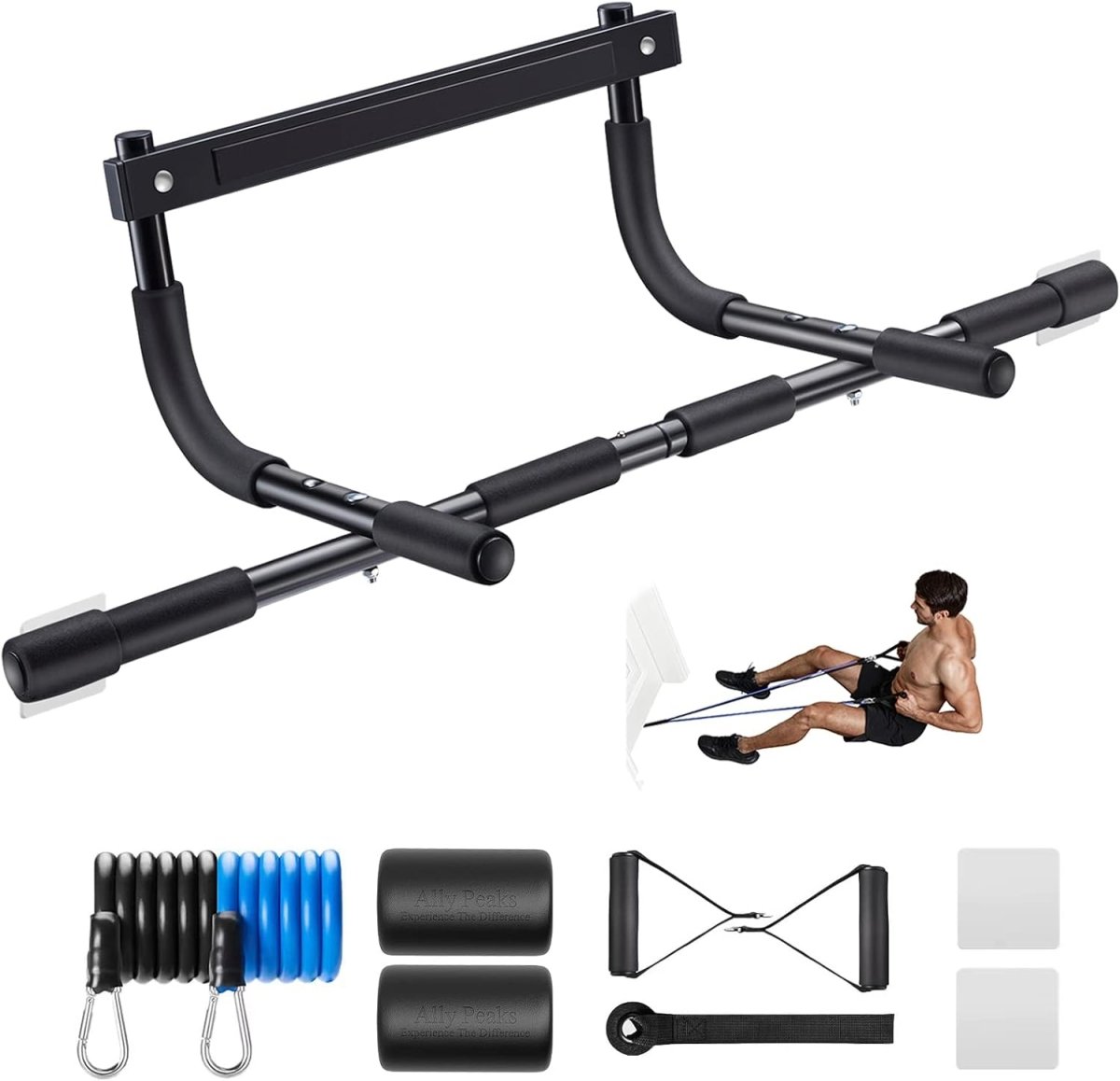 Norvo | PowerGrip Pull-Up Bar – Heavy Duty Dørkarm Chin-Up Bar – 200 kg Kapasitet – Multi-Grep for Full Overkroppstrening