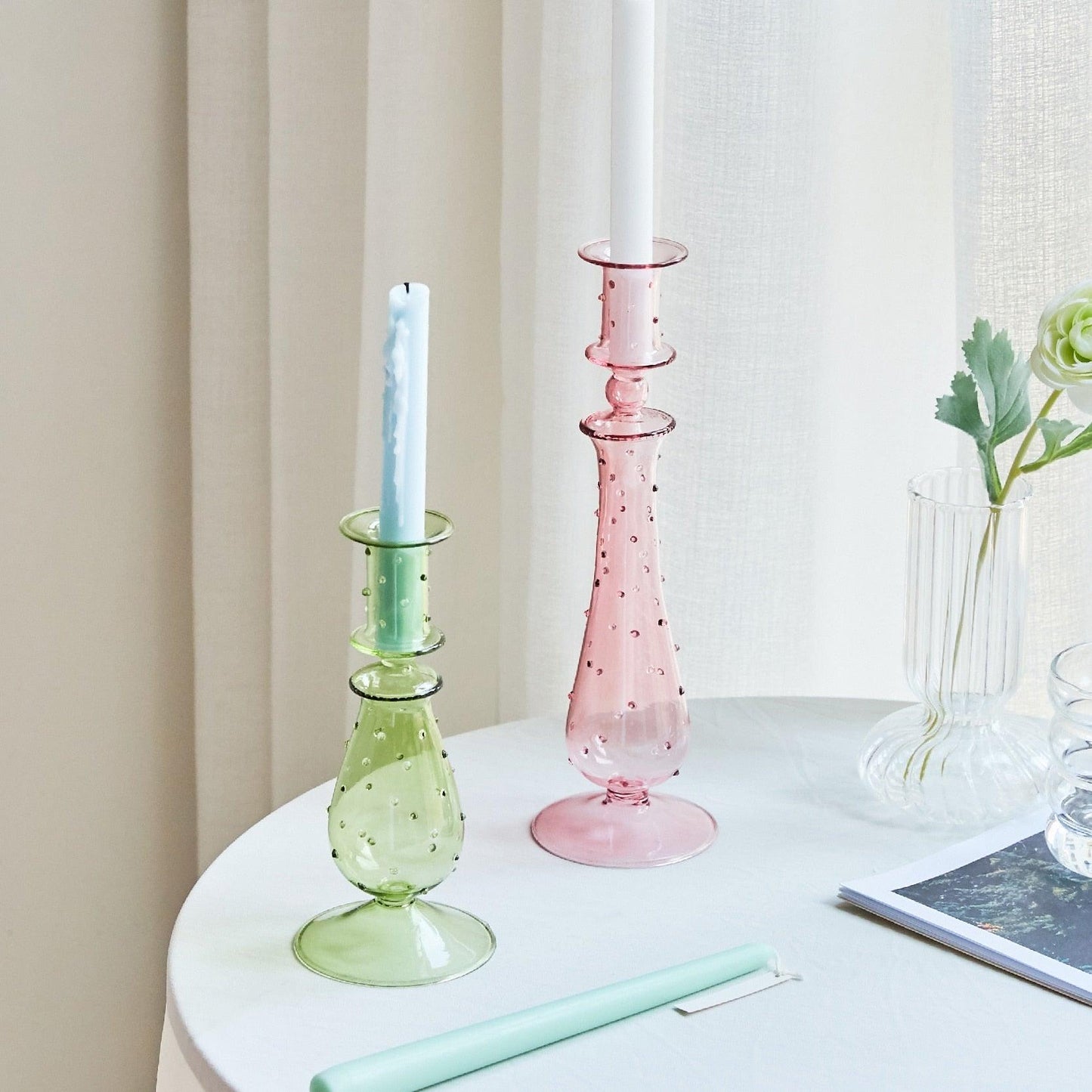 Norvo | GlowCharm Pastel Glass Candle Holder | decorative candle holders | elegant table decor