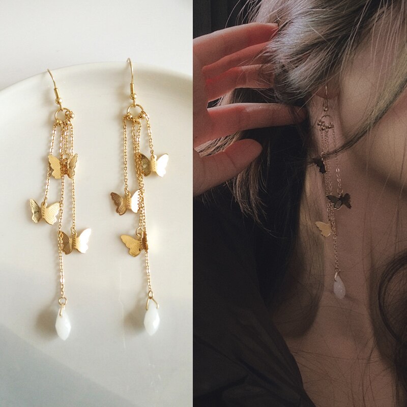 Norvo | Koreansk stil retro super fin sommerfugl dusk lang klipsører