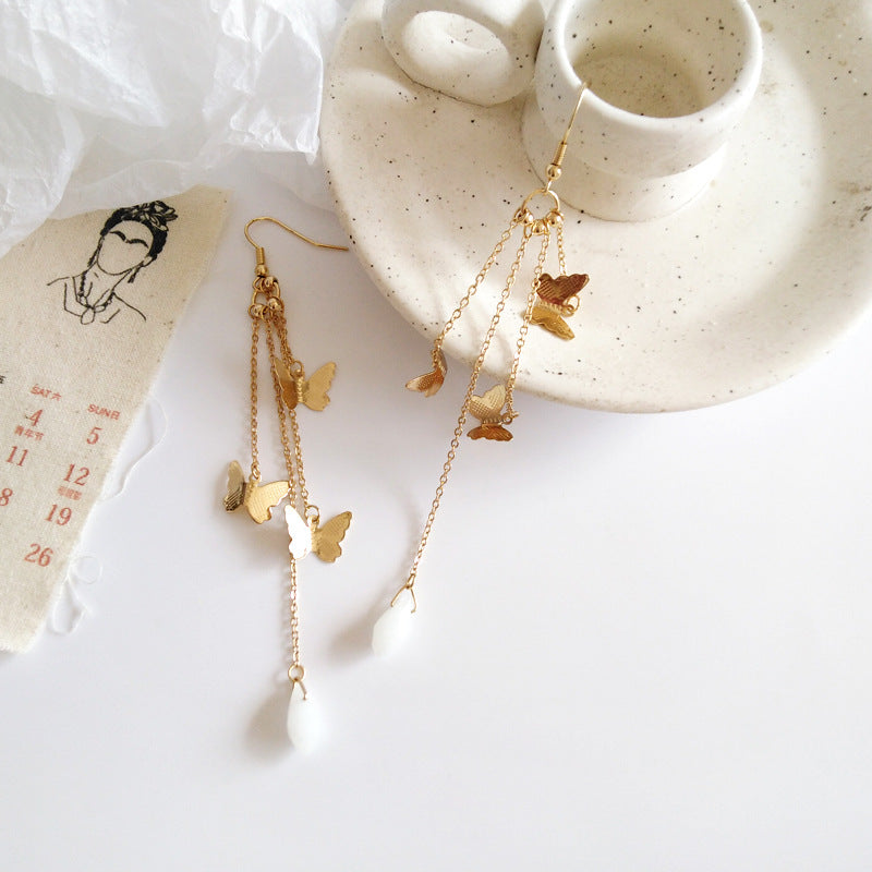 Norvo | Koreansk stil retro super fin sommerfugl dusk lang klipsører