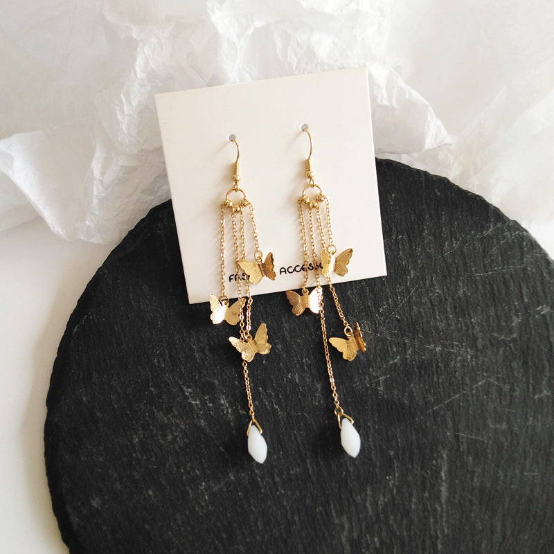 Norvo | Koreansk stil retro super fin sommerfugl dusk lang klipsører