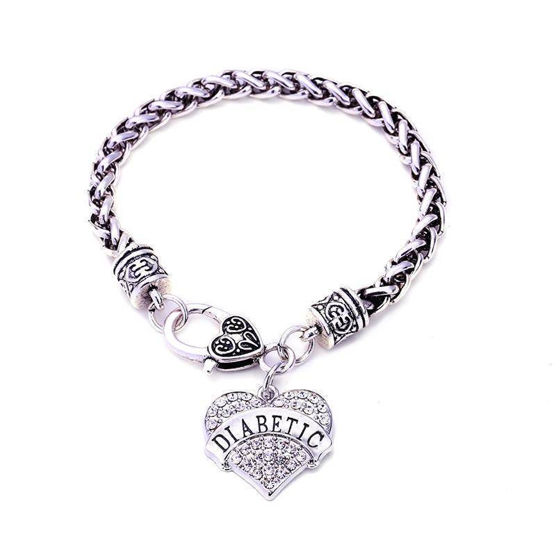 Norvo | Kvinne Diabetisk Medisinsk Varsel ID Armbånd - Rosa, Blå, Klar eller Rød Krystall Hjerter - Diabetes