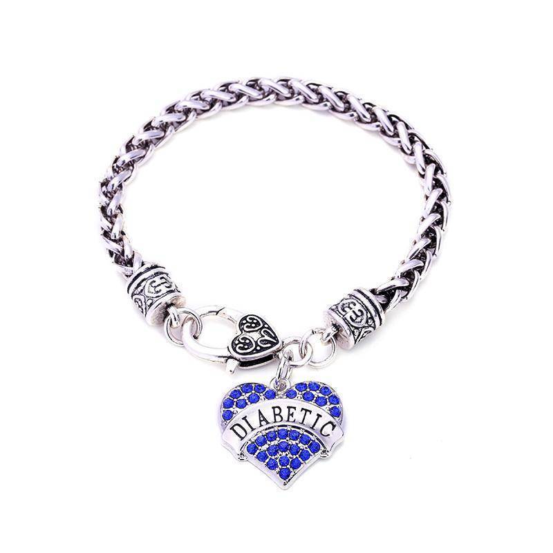 Norvo | Kvinne Diabetisk Medisinsk Varsel ID Armbånd - Rosa, Blå, Klar eller Rød Krystall Hjerter - Diabetes