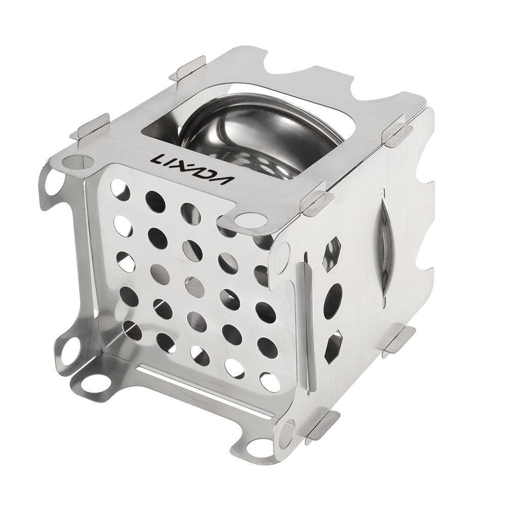 Norvo | Pocket Rocket Stove Folding Wood Camping med Alkoholbrett Rustfritt Stål