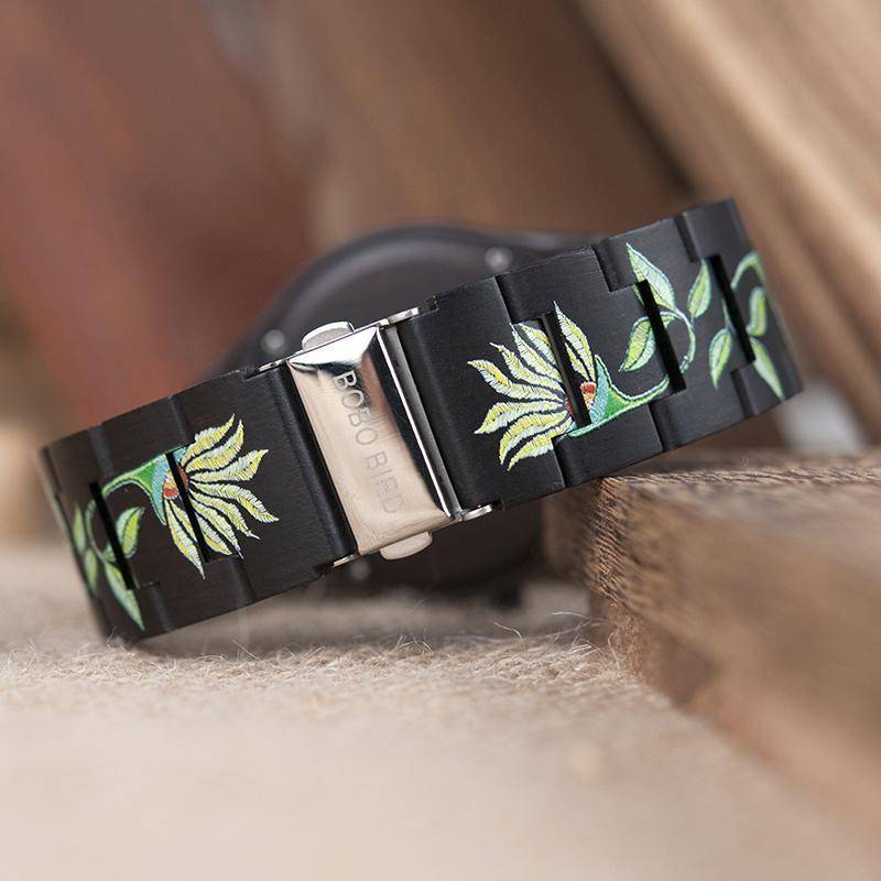 Norvo | Bambus Treklokke for Kvinner Med Brodert Urskive