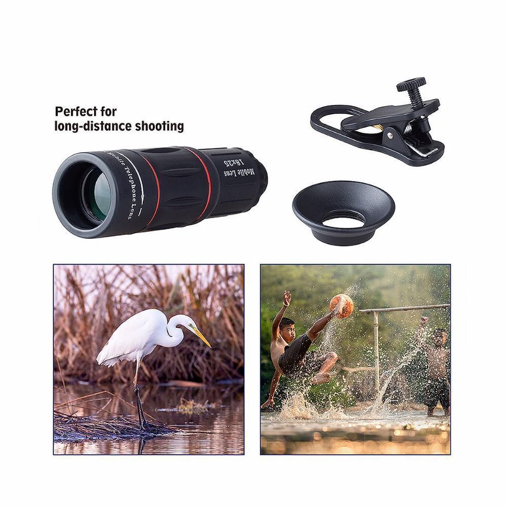 Norvo | 18X Zoom Teleskop Mobil Linse med Stativ Klemme For iPhone og Samsung Android - 1000m 3280ft