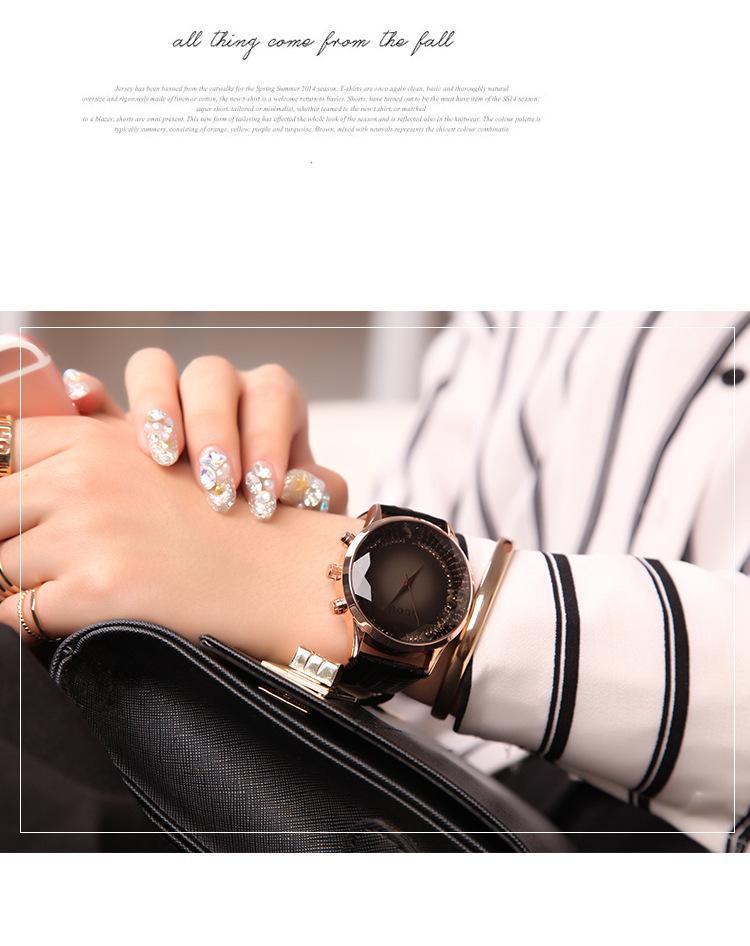 Norvo | Svart Luksus Diamant Ekte Lær Dameklokke