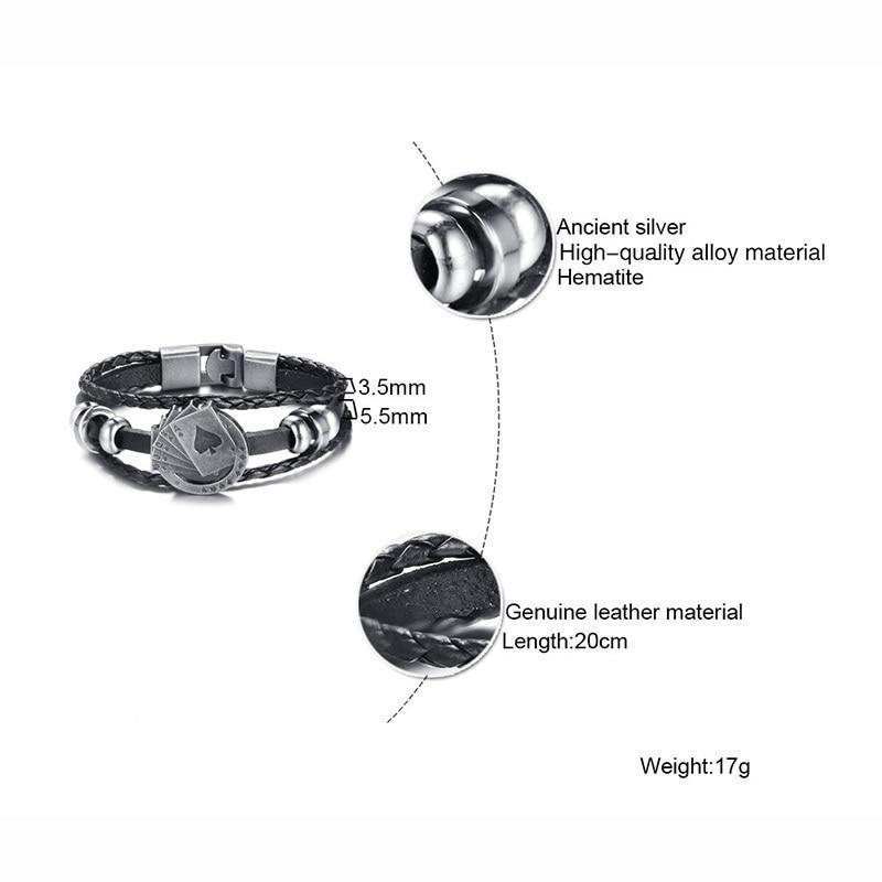 Norvo | Vintage herre lær armbånd - Poker/spillekort