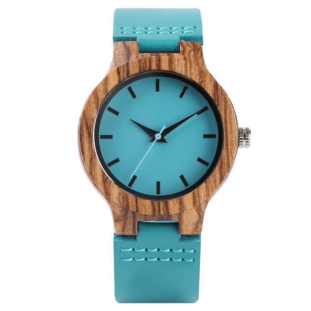 Norvo | Damen Bambus Holz Uhr - Armbanduhr Türkis