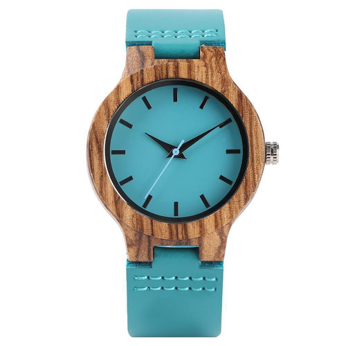 Norvo | Damen Bambus Holz Uhr - Armbanduhr Türkis