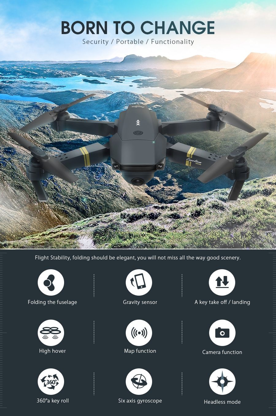 Norvo | Skyhawk HD sammenleggbar luft selfie drone med kamera 2MP