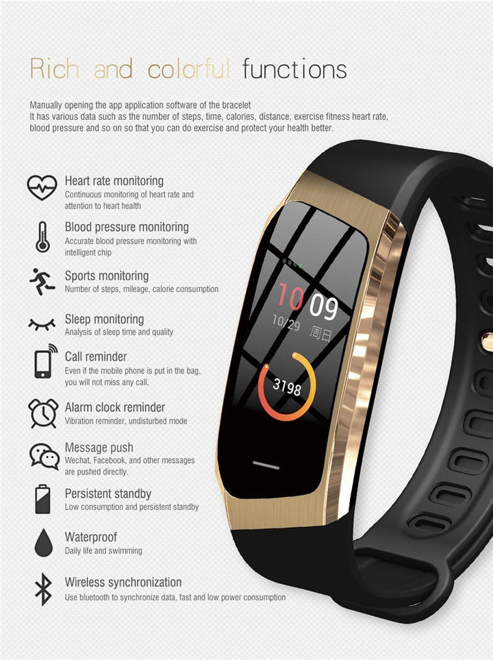 Norvo | Fitband Smartklokke Vanntett Blodtrykk Oksygen Pulsmonitor Sport Armbånd