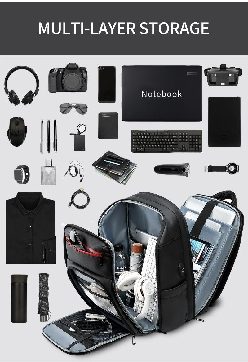 Norvo | 15,6 tommers laptop reise ryggsekk vannavstøtende funksjonell ryggsekk med USB-ladeport