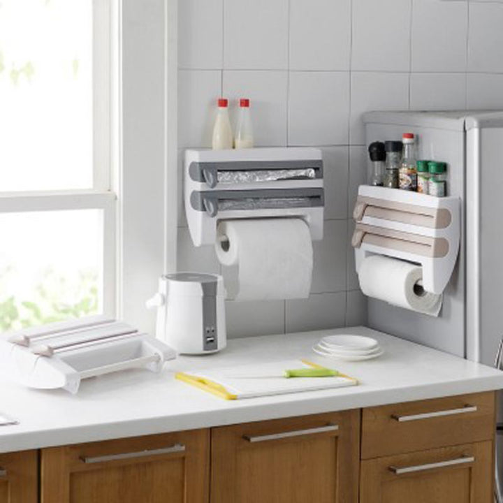 Norvo | 3-i-1 Triple Papir­ Dispenser Kjøkkenrullholder Montert For Plastfolie Kjøkkenhåndkle Innpakning Aluminiumsfolie Dispenser Veggmontert
