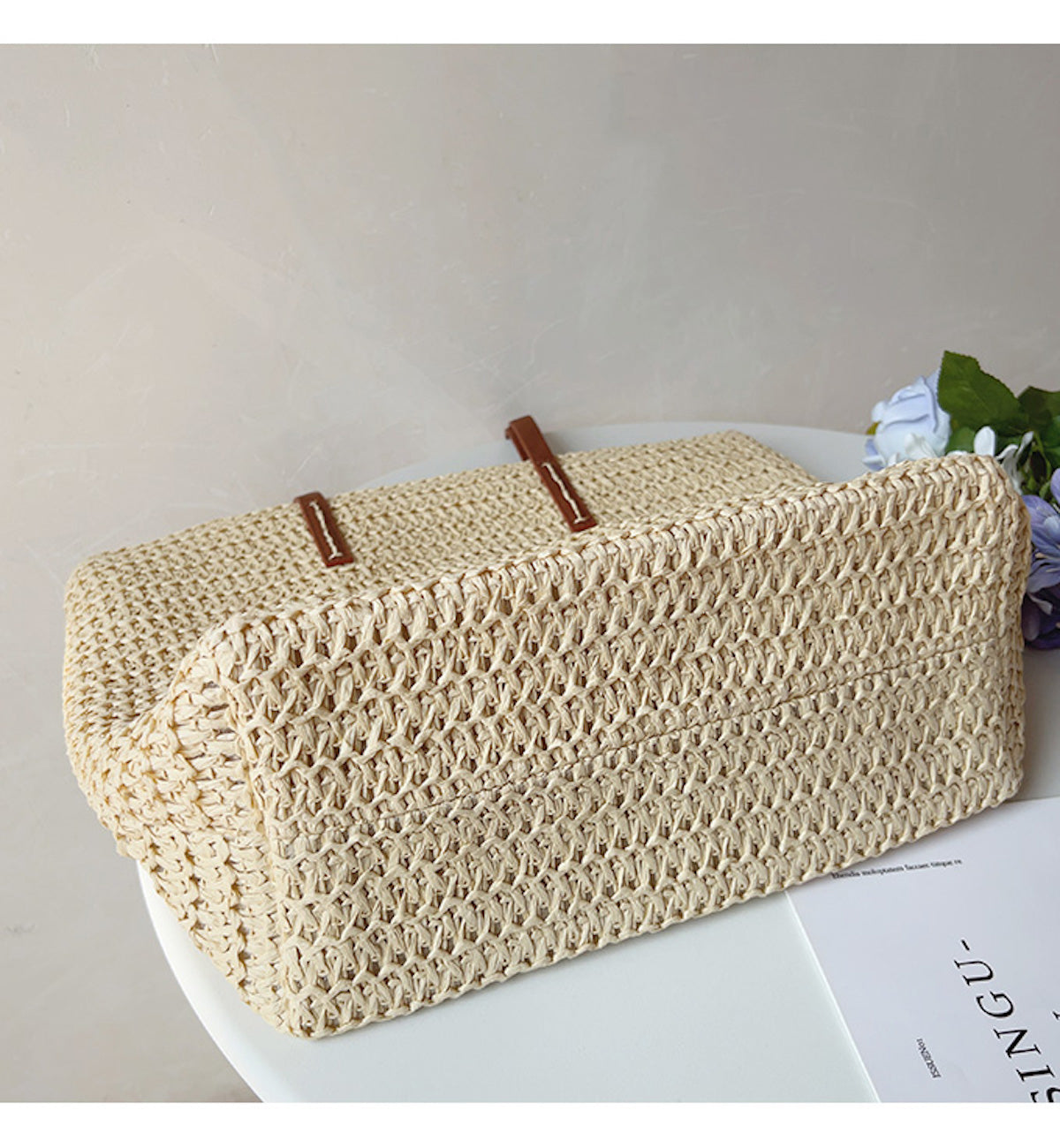 Norvo | Rattan Vevd Bag med Lærremmer - SummerBreeze Tote