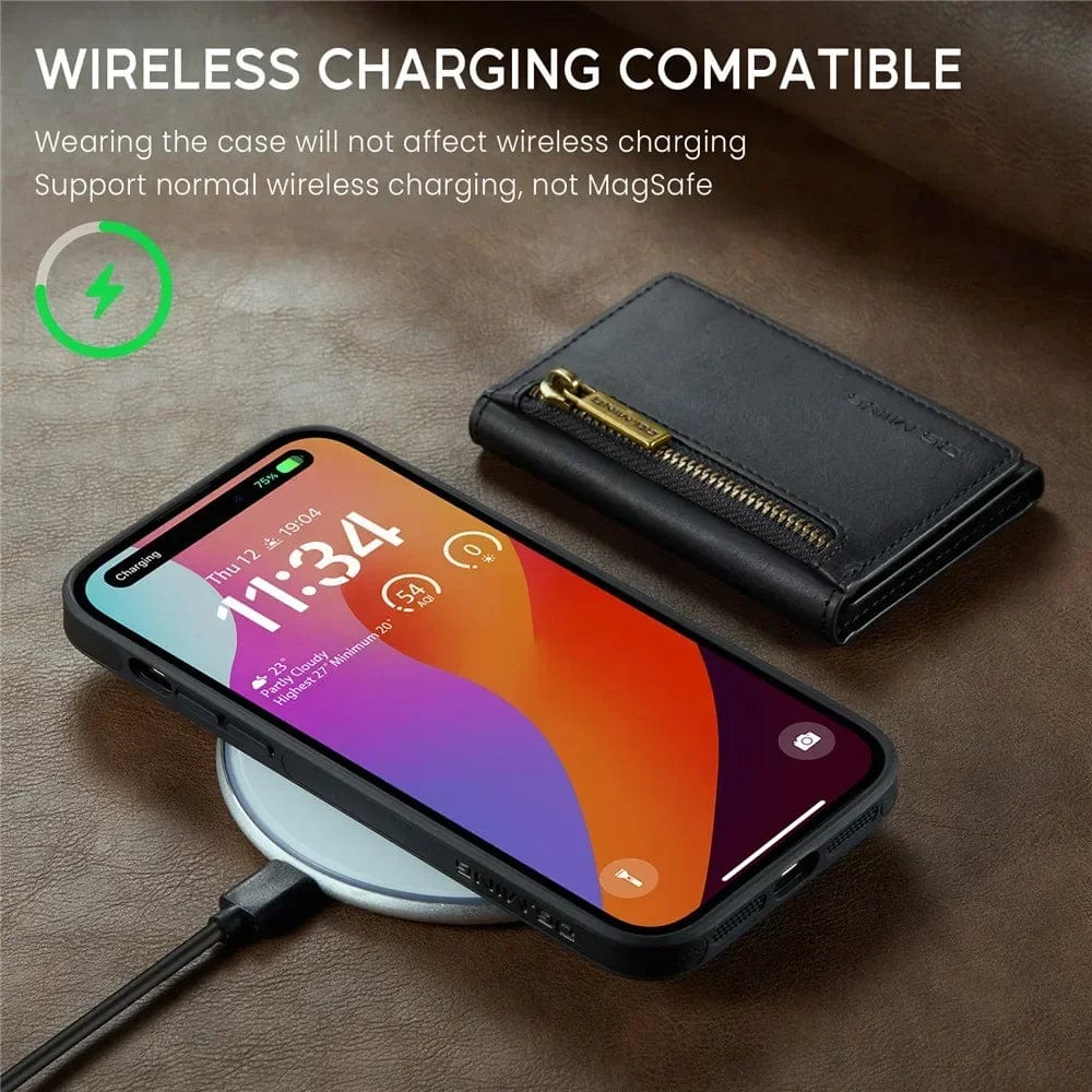 Norvo | RFID iPhone Lommebok | Avtakbar Magnetisk Lær Bilmontering Støtsikkert Etui